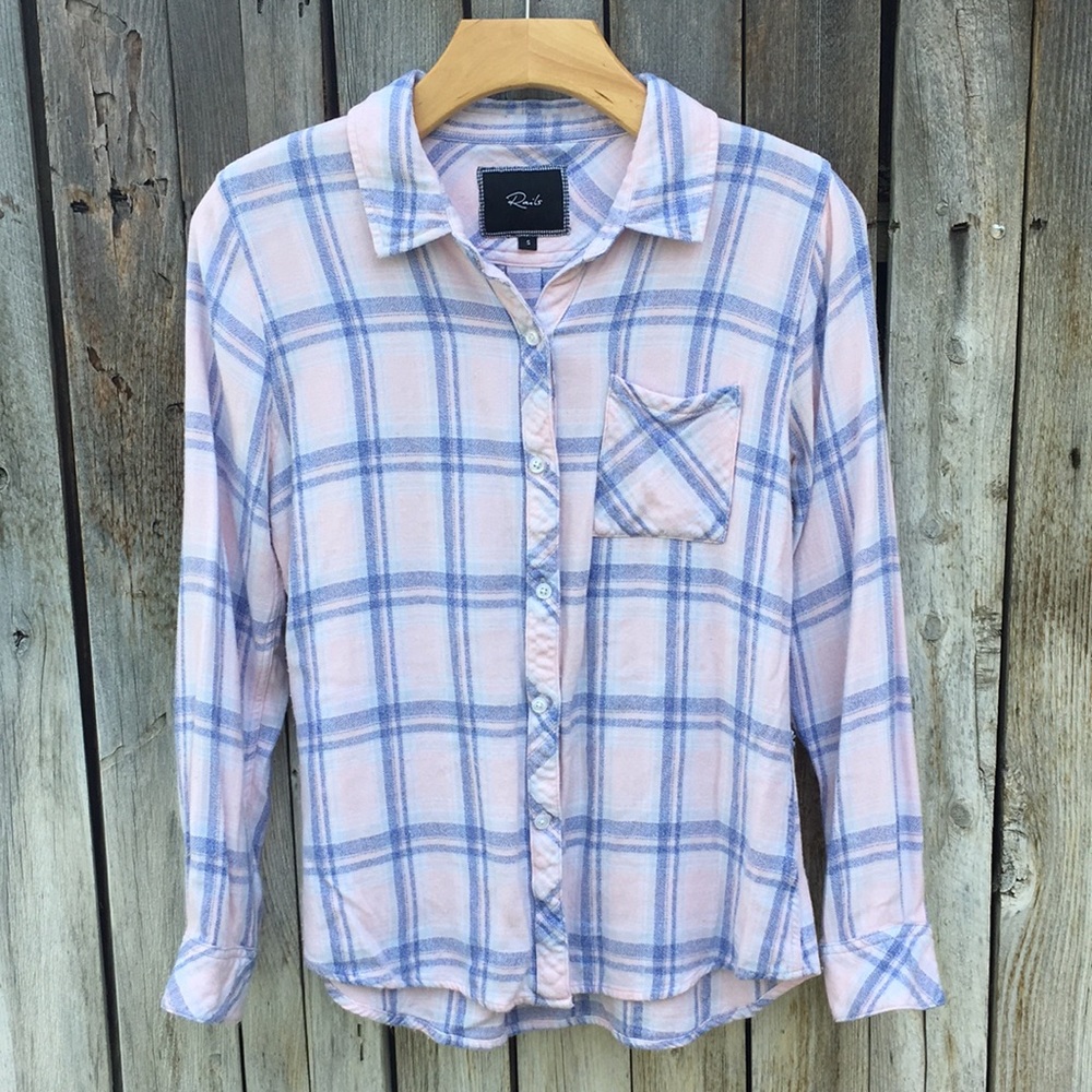 Rails Hunter Plaid Flannel Shirt Rayon Pink Blue S - Picture 16 of 16